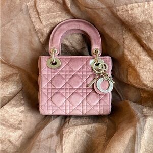 DIOR Pink Suede Lady Dior Mini GHW